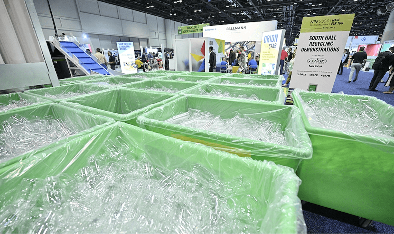 Recycling bins on show floor